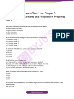 Chemistry Worksheets Class 11 On Chapter 3 Classification of Elements and Periodicity in Properties Set 1