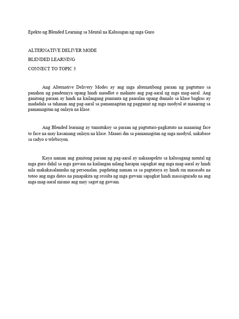 Epekto NG Blended Learning Sa Mental Na Kalusugan NG Mga Guro-PUYOH | PDF