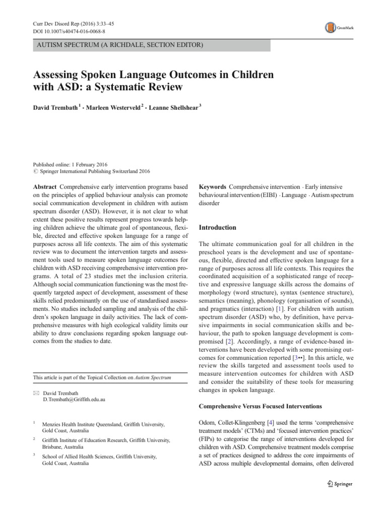 Assessing Spoken Language Outcomes in Children With ASD - A Systematic ...