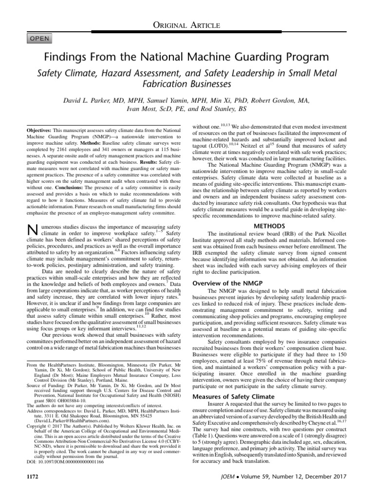 Findings From The National Machine Guarding.7 | PDF | Occupational ...