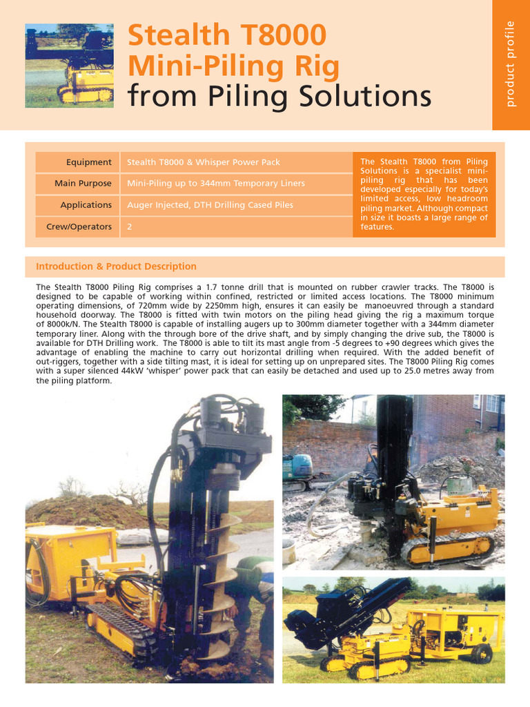 Stealth T8000 Mini-Piling Rig Specs | PDF