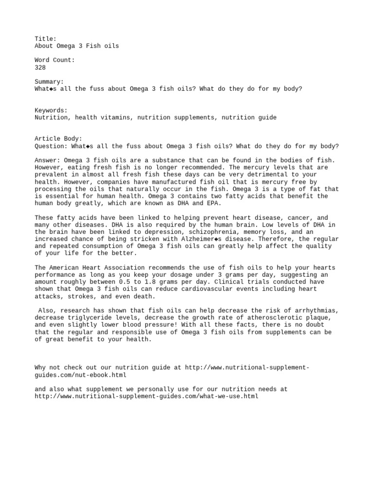 About Omega 3 Fish Oils PDF