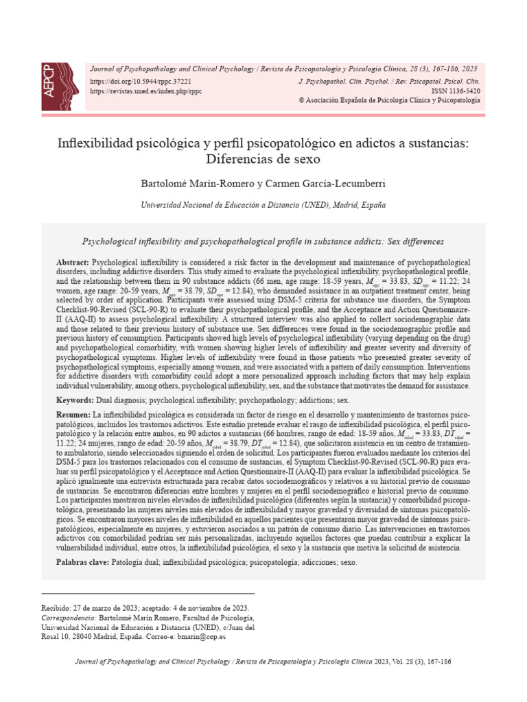 Psychological Inflexibility in Substance Addicts | PDF | Mental ...
