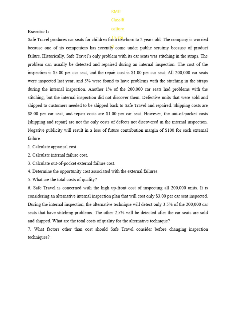 Topic 5 Cost of Quality TQM Exercises PDF Cost Business