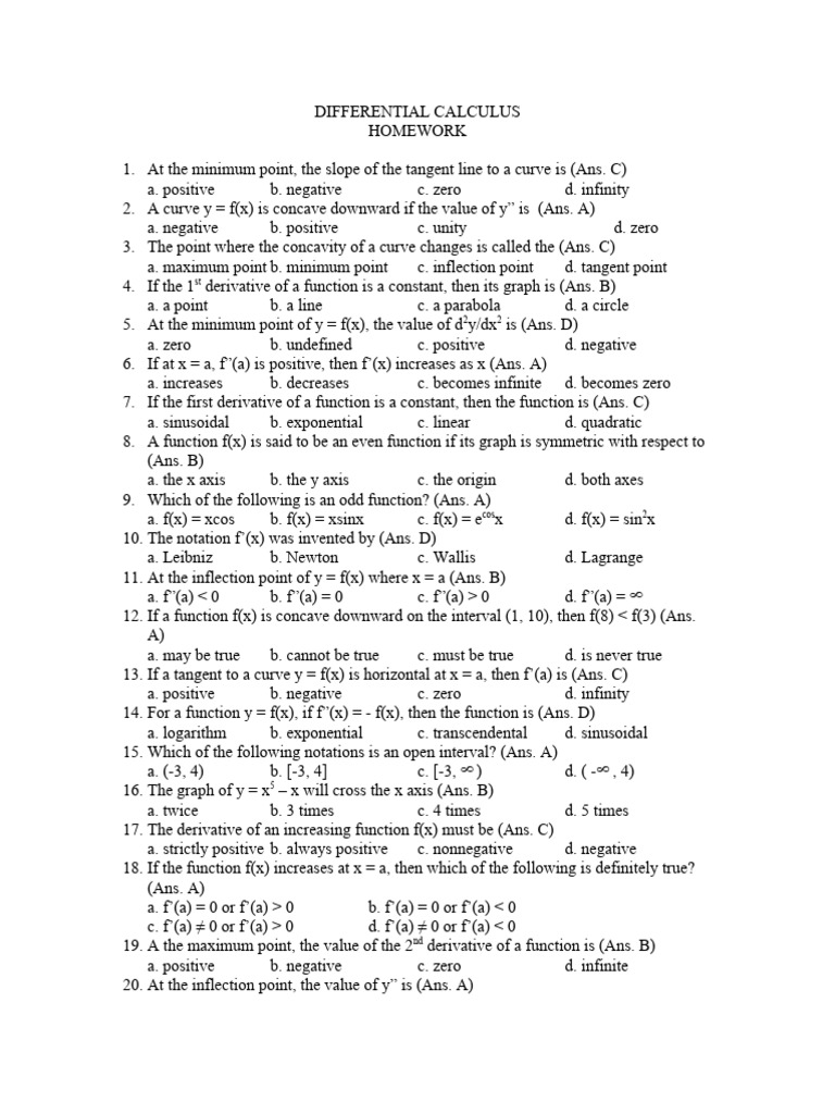 Differential Calculus Homework Solutions | PDF | Derivative | Tangent