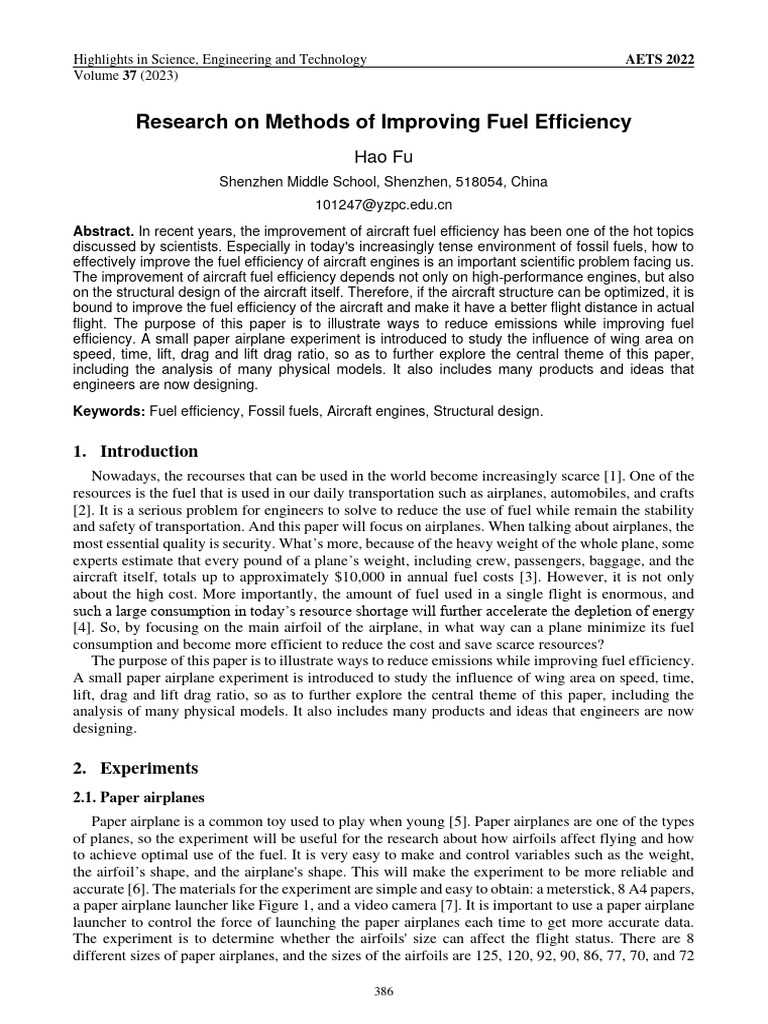 Research On Methods of Improving Fuel Efficiency PDF