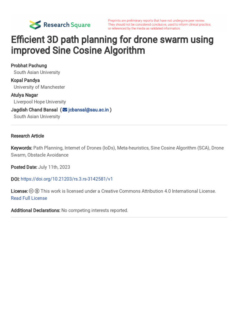 Efficient 3D Path Planning For Drone Swarm Using I | PDF | Unmanned ...