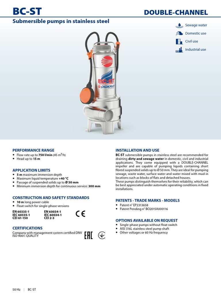BC-ST Stainless Steel Pump Specs | PDF