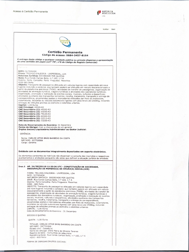 Certidão Permanente Pdf