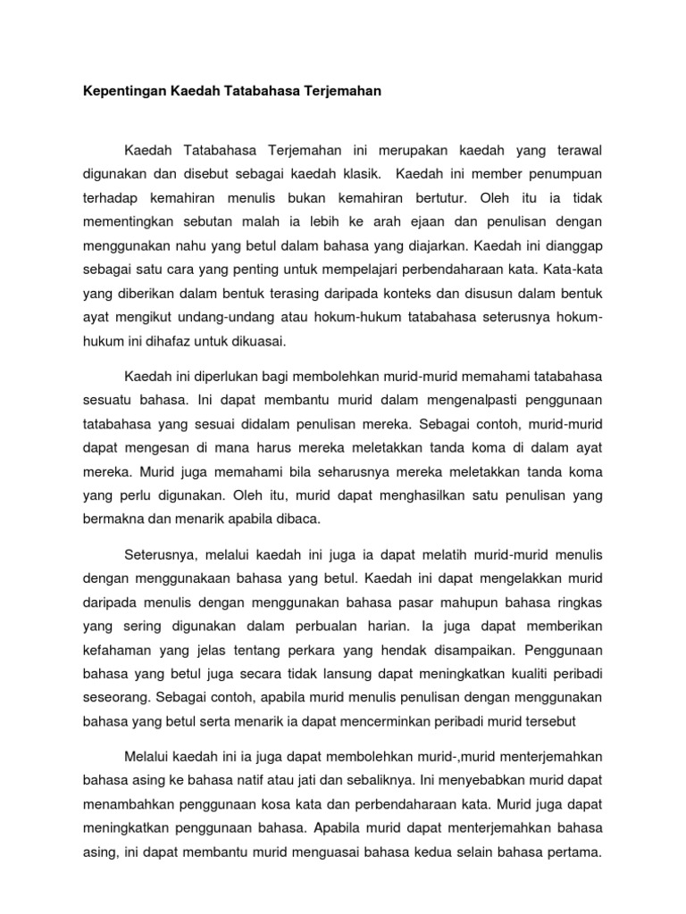 Kepentingan Kaedah A Terjemahan Pdf