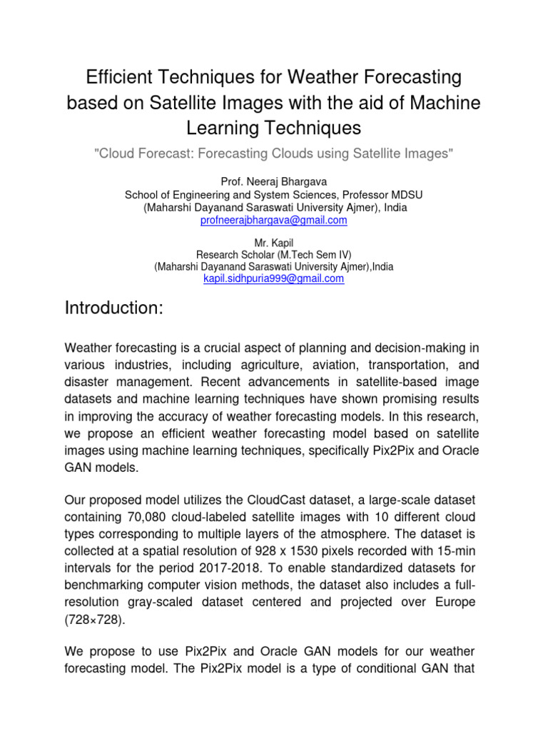 Satellite-Based Weather Forecasting Techniques | PDF