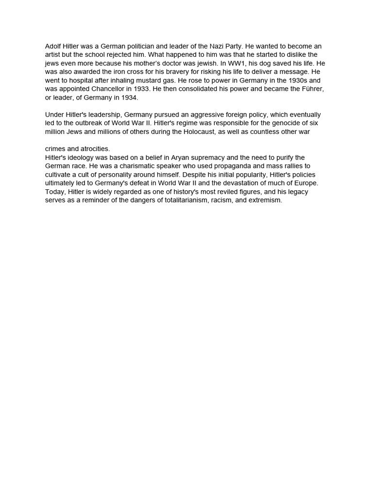 Hitler essay history of him PDF