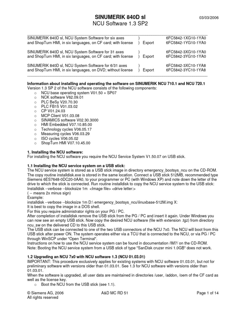 SINUMERIK 840D sl NCU Software Guide | PDF | Computers