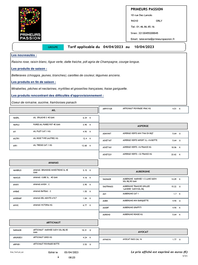 TARIFS - 20230403 - Copie | PDF