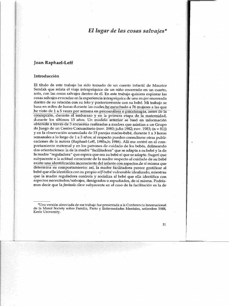 S2-Practicas-El Lugar de Las Cosas Salvajes de Joan Raphael-Leff | PDF