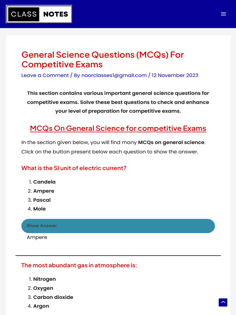 General Science MCQs for Exams | PDF | Self-Improvement | Wellness