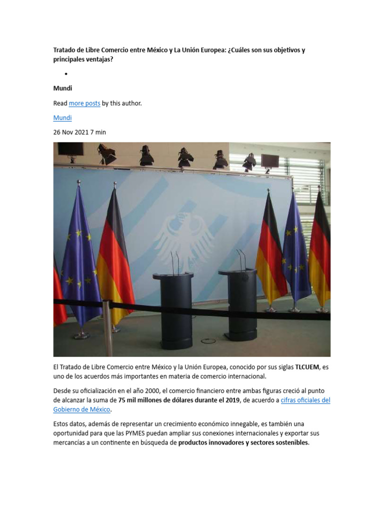 Tratado de Libre Comercio Entre México y La Unión Europea | PDF