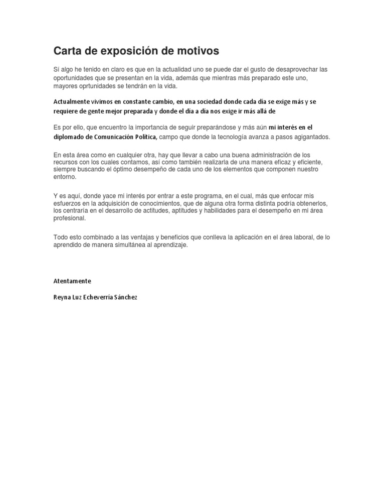 Ejemplo De Carta De Exposicion De Motivos Para Maestria En 