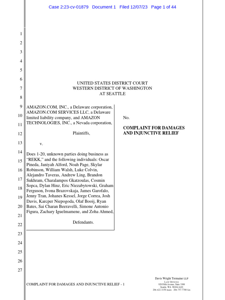 Microsoft Word Complaint Amazon Com Inc. v. REKK 488388081270 v