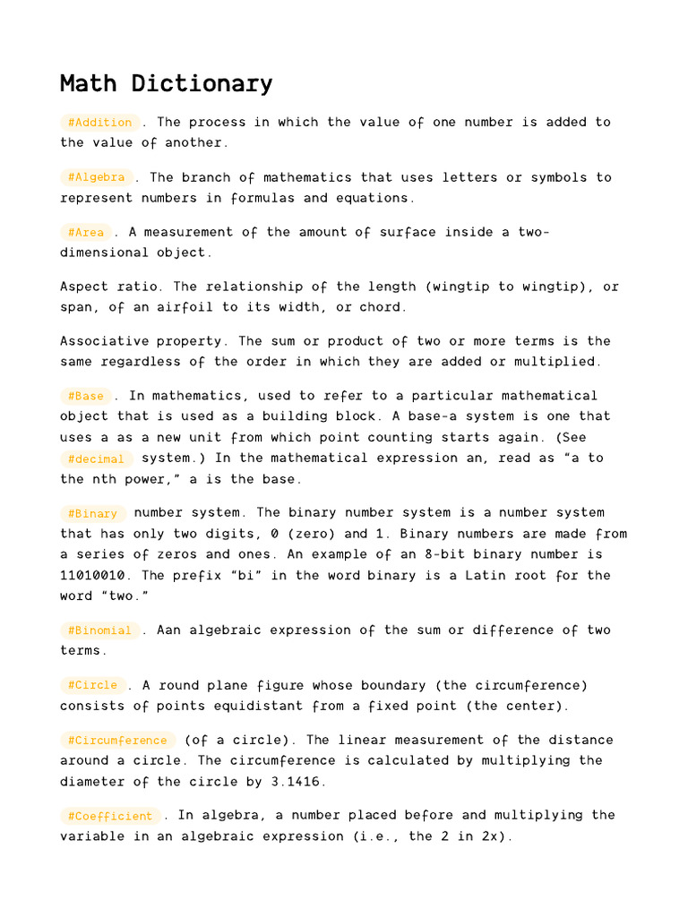 Math Terms for Students | PDF | Numbers | Division (Mathematics)