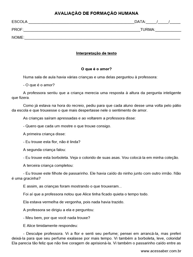 Interpretação do Texto "O que é o Amor?" | PDF