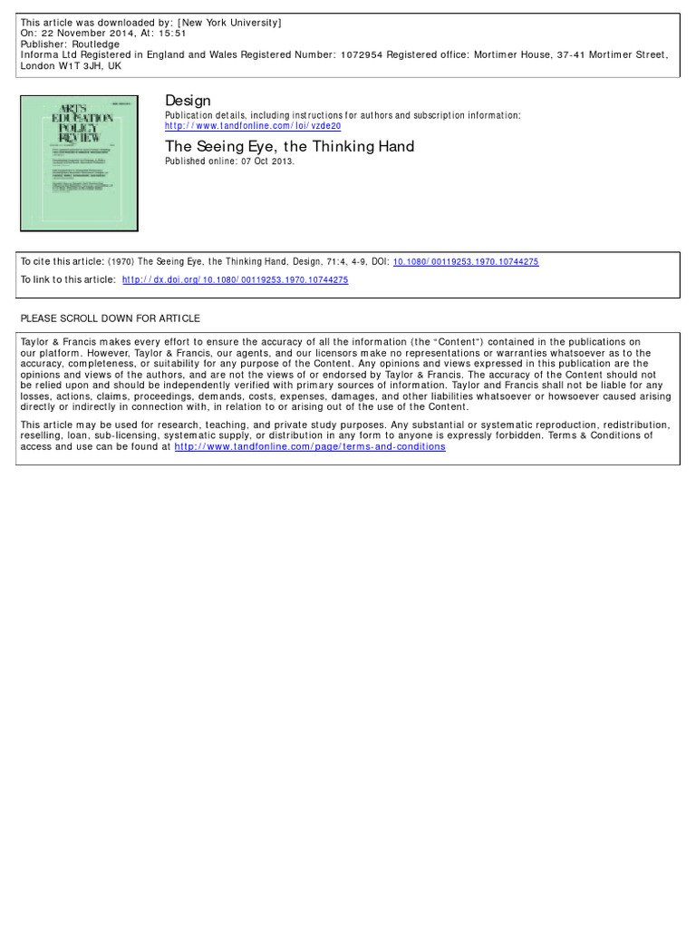 Design: To Cite This Article: (1970) The Seeing Eye, The Thinking Hand ...
