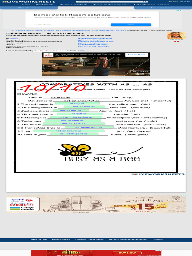 Comparatives As ... As Fill in The Blank Worksheet | PDF | English As A ...