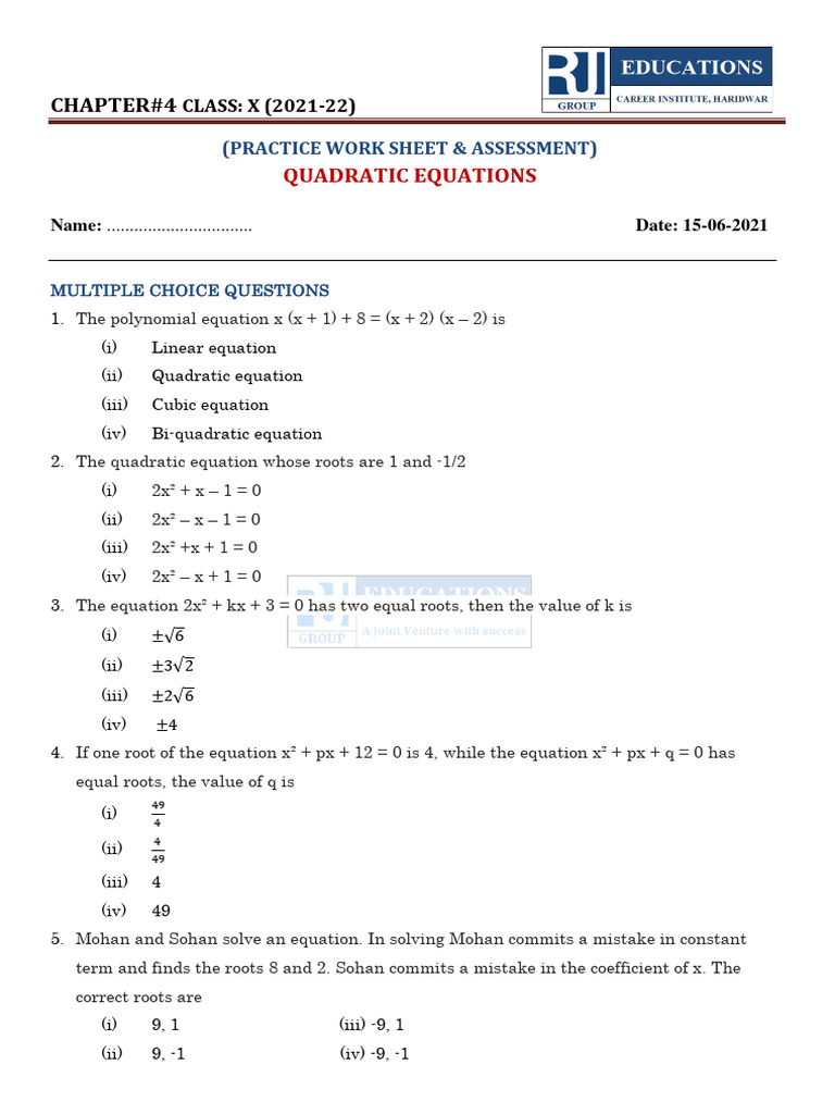 Quadratic Equation | PDF