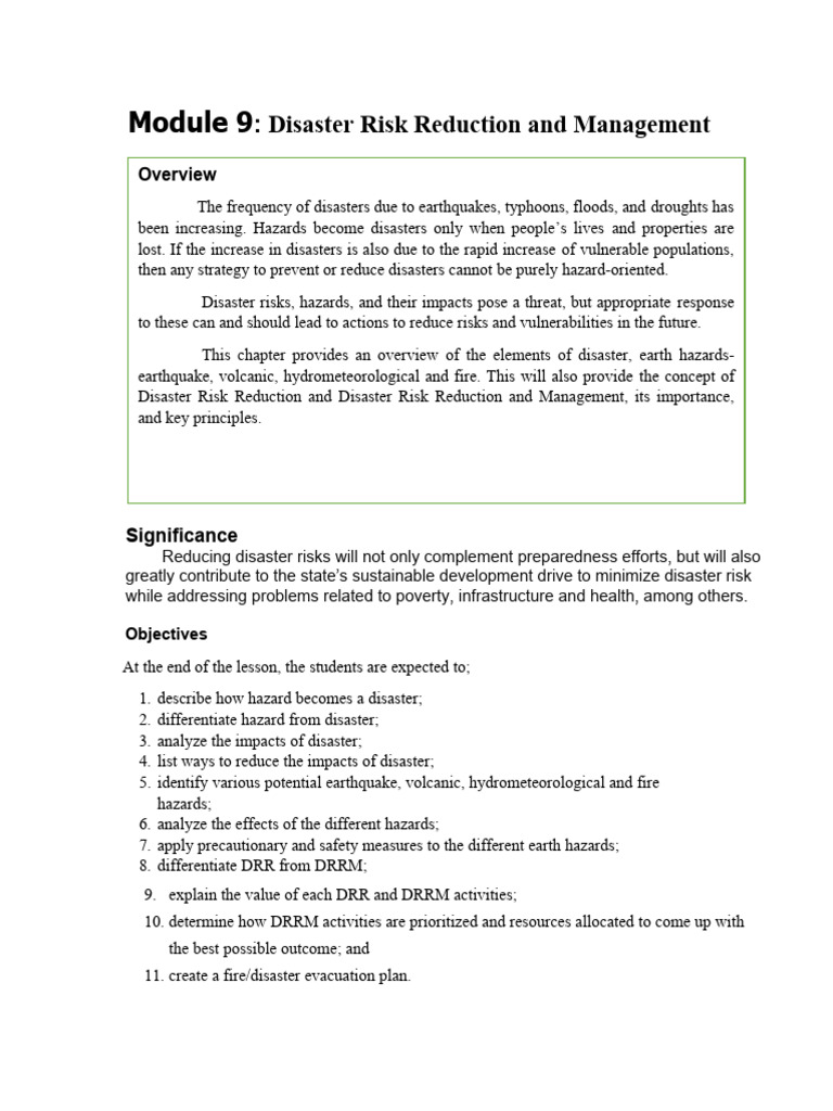 Disaster Risk Reduction Overview | PDF
