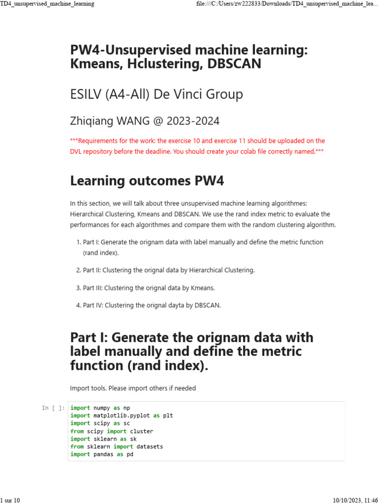 TD4 Unsupervised Machine Learning | PDF