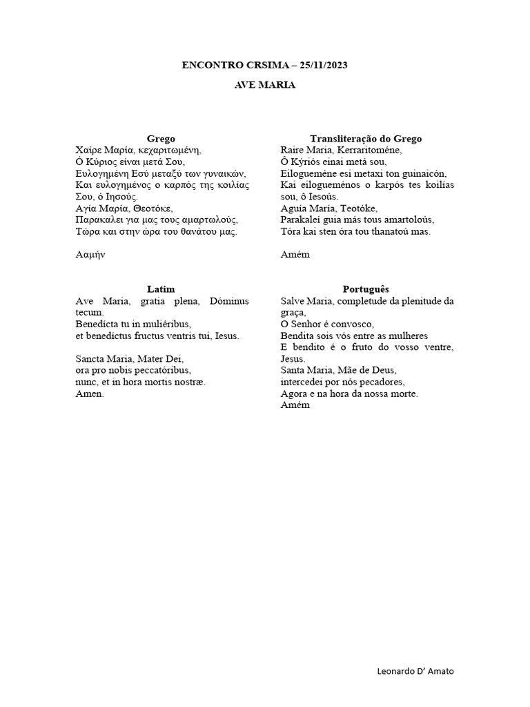 Encontro Crisma Ave Maria PDF