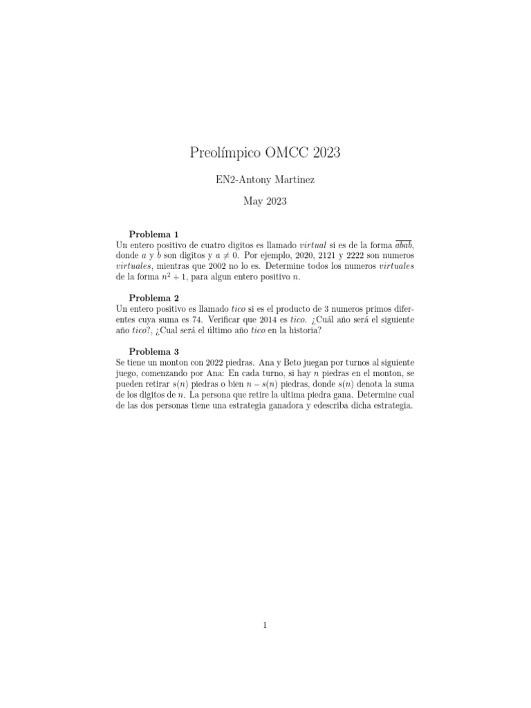 Preol Mpico OMCC 2023 | PDF