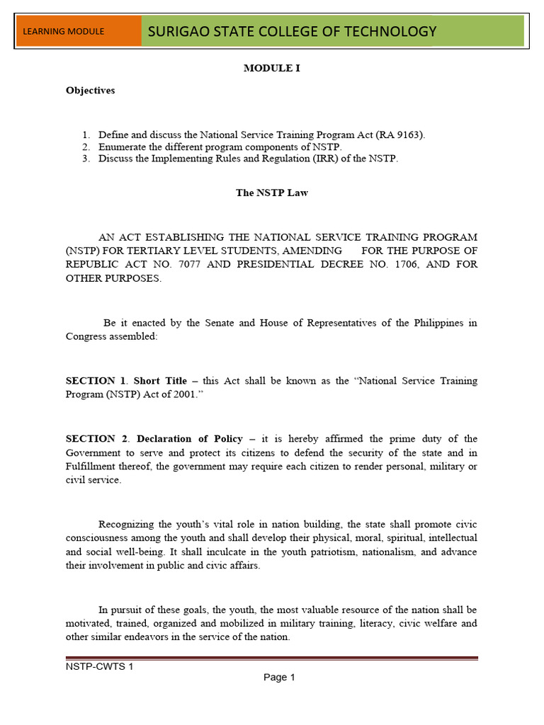 NSTP MODULEfinal Cwts | PDF | Self Concept | Self Awareness