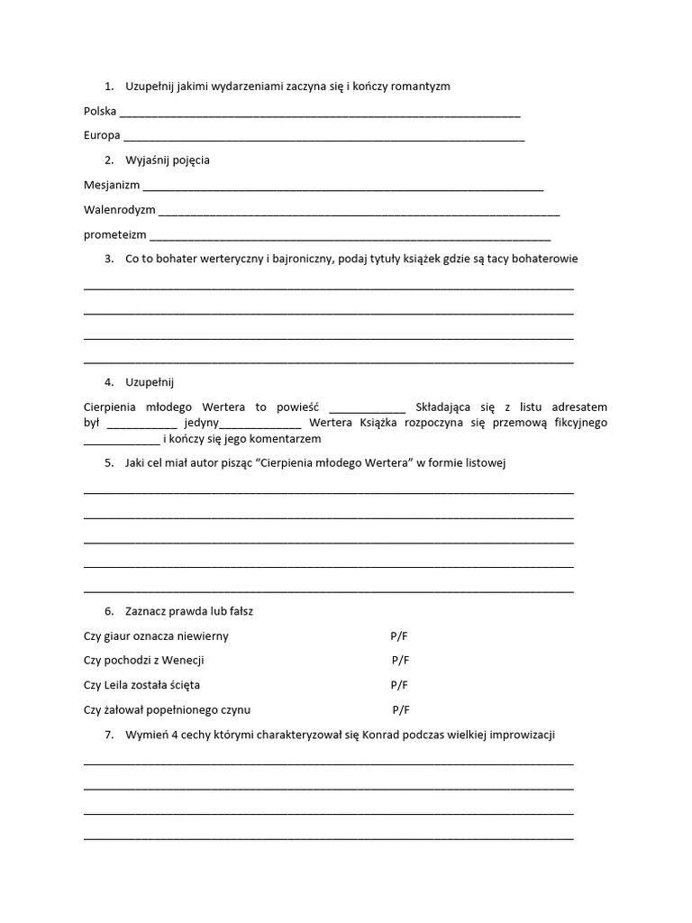 Przykładowy sprawdzian z renesansu PDF