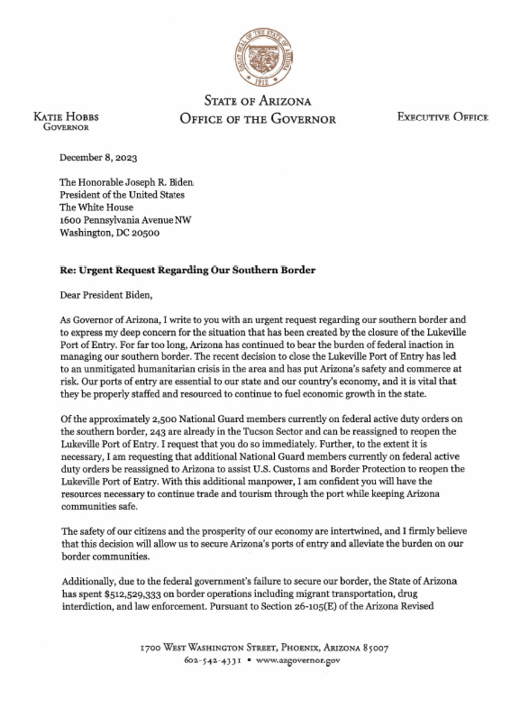 Hobbs Letter to President Biden | PDF