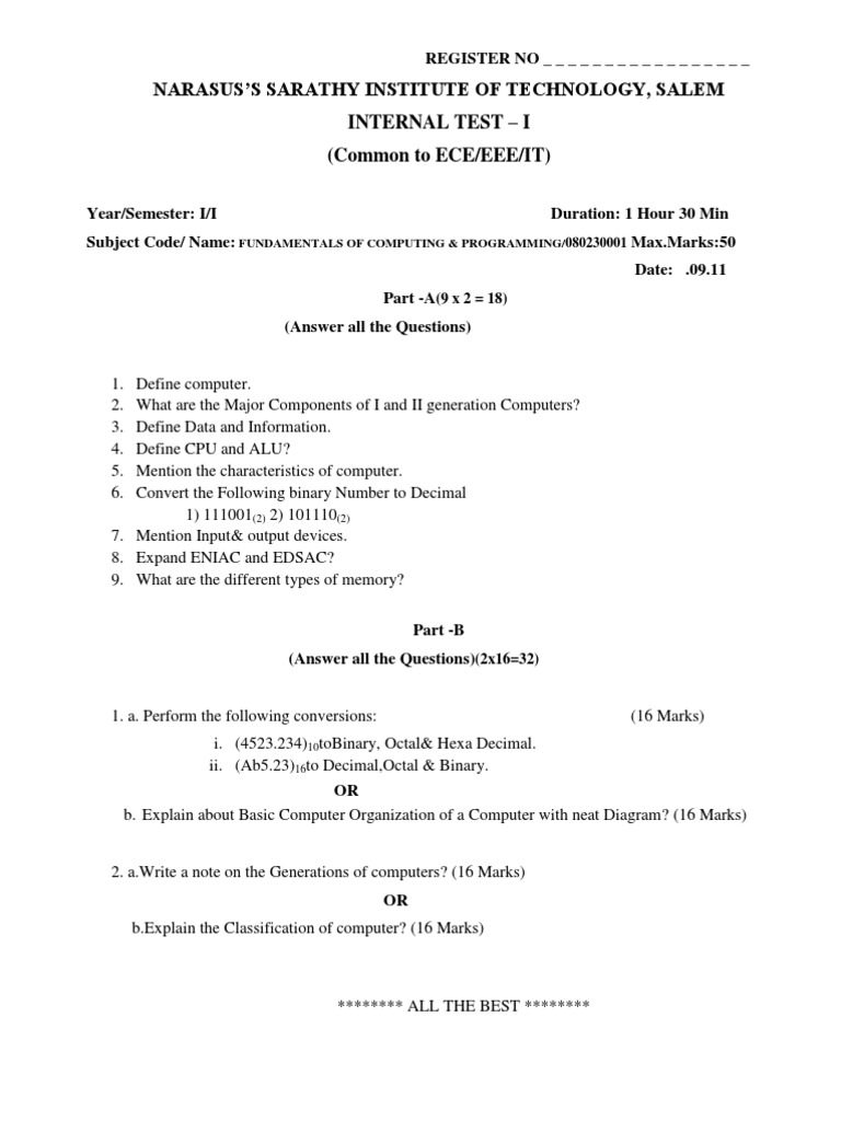 Internal Test on Computing Fundamentals | PDF