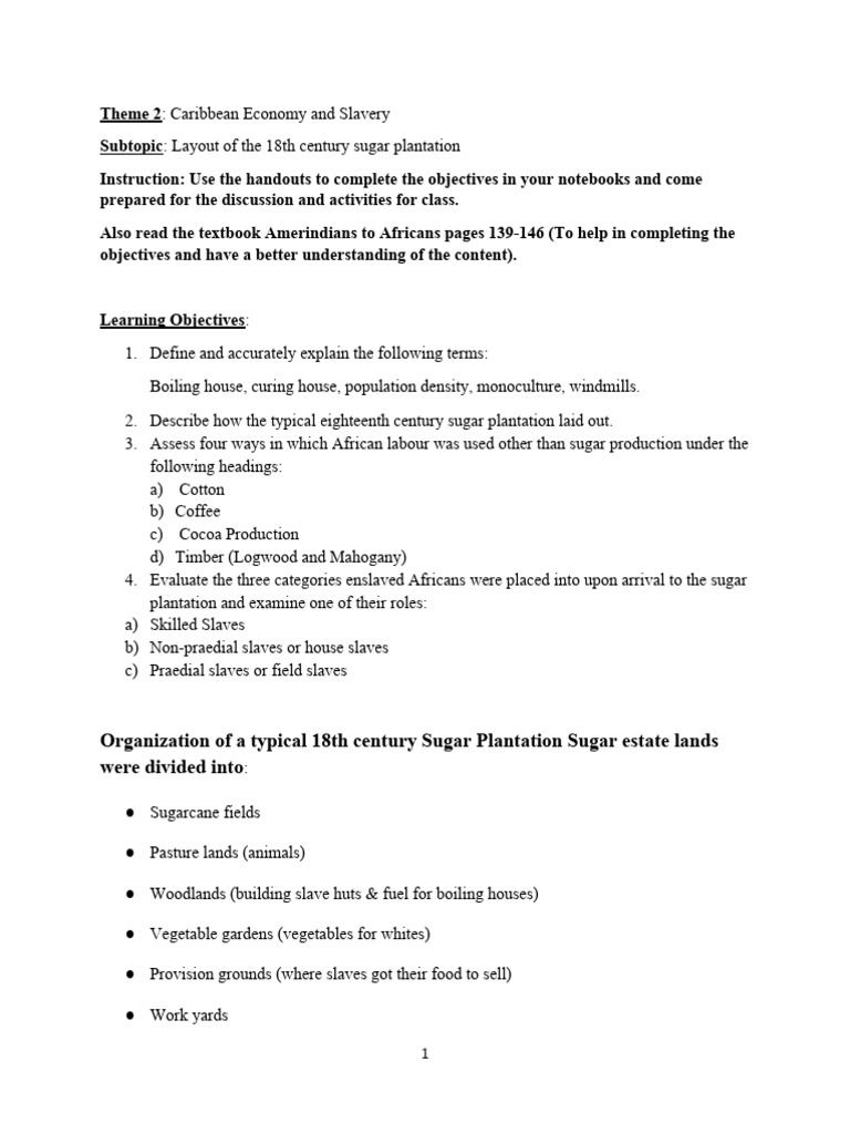 Grade 10-Handout-On Layout of An 18th Century Sugar Plantation | PDF ...