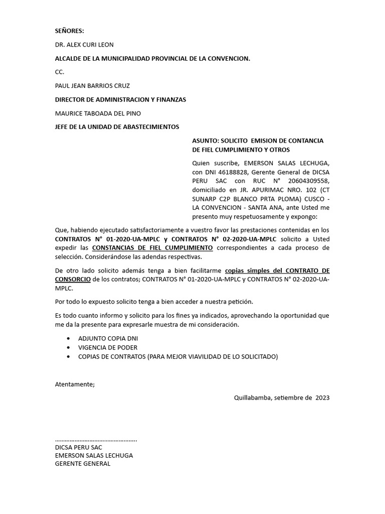 Solicita constancia de fiel cumplimiento pdf