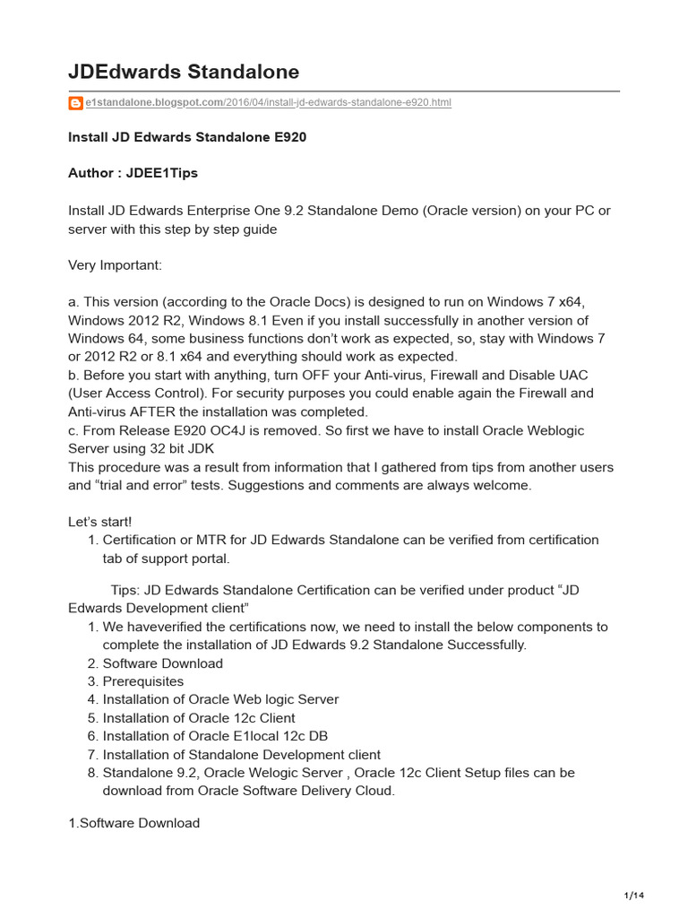 JDEdwards Standalone PDF Microsoft Windows World Wide 