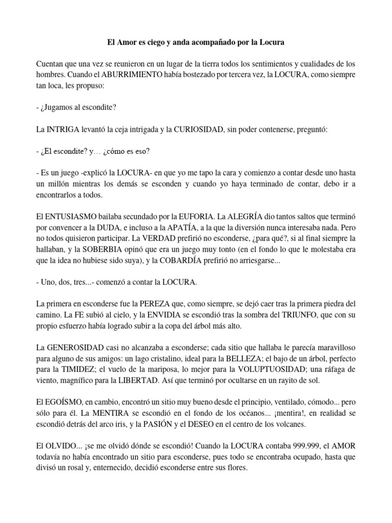 El Amor es Ciego y la Locura Acompaña | PDF | Amor