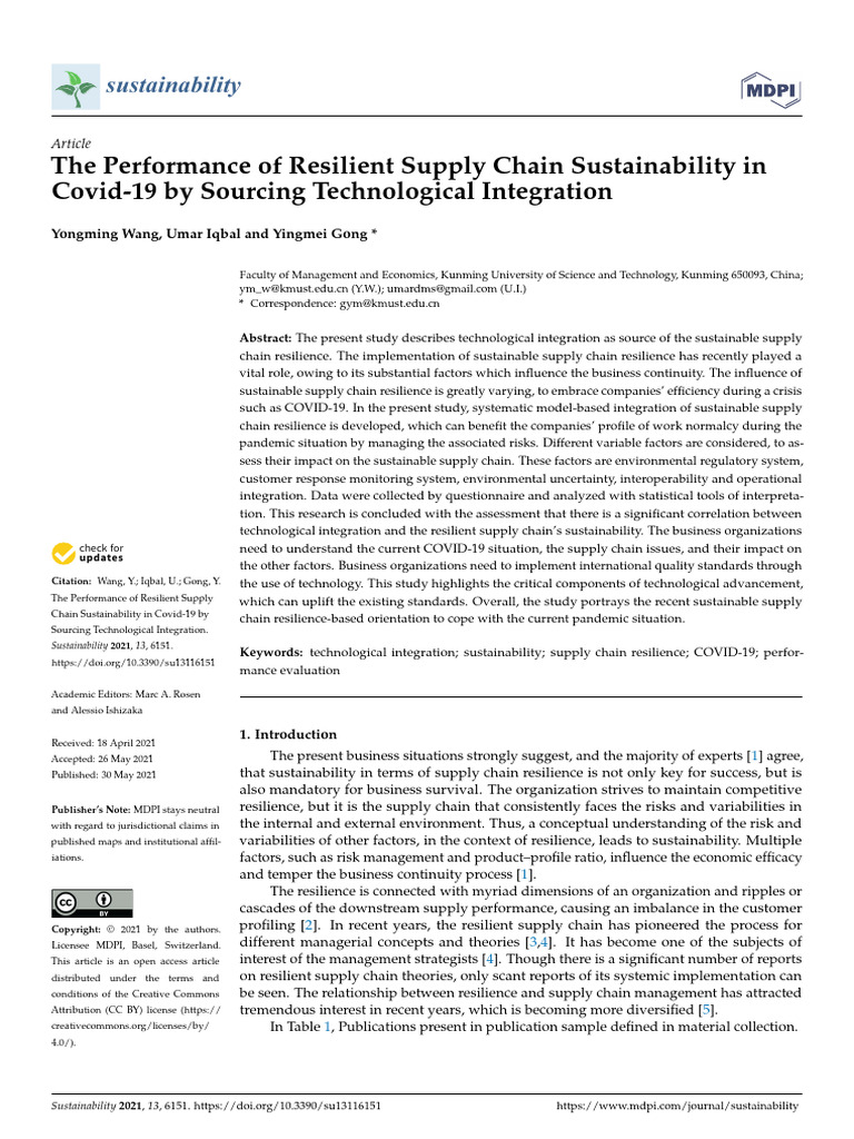 The Performance of Resilient Supply Chain Sustainability | PDF | Business