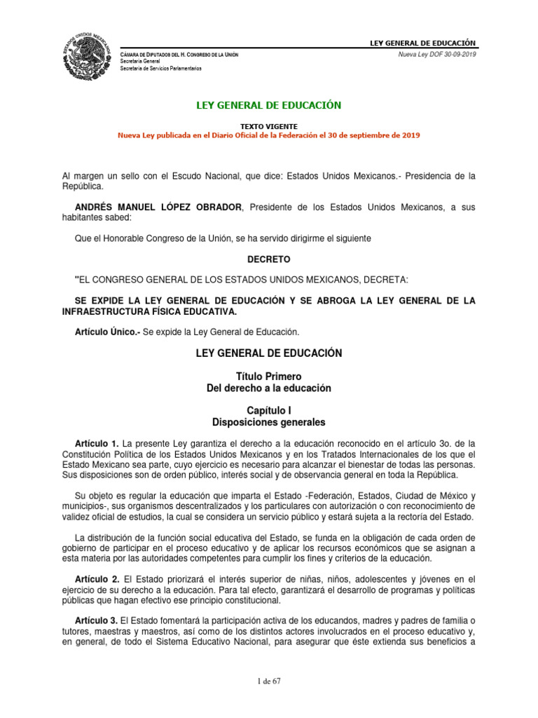 Ley General de Educación | PDF