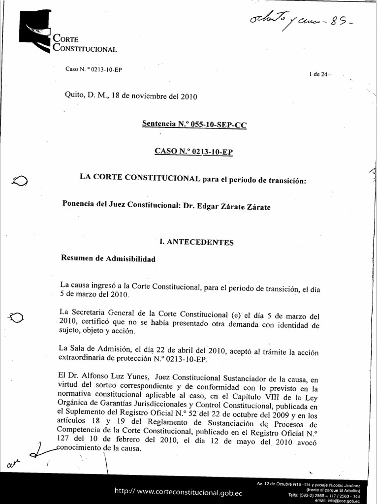 Sentencia 055-10-SEP-CC | PDF | Debido al proceso | Sentencia (ley)