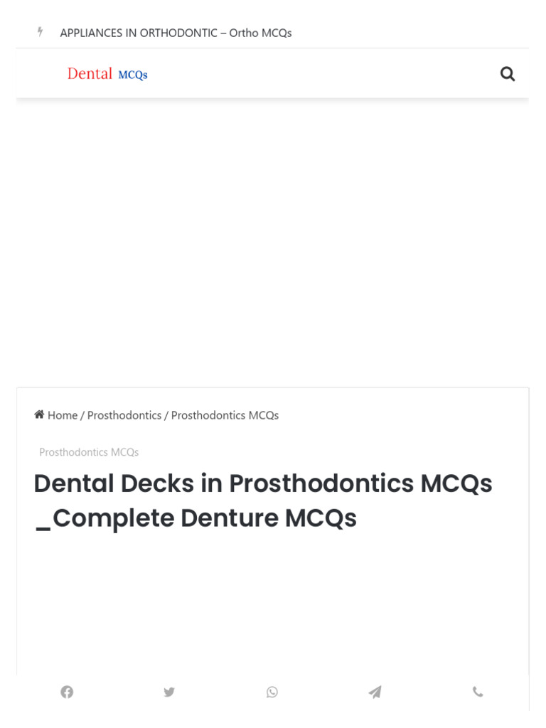 Dental Decks in Prosthodontics MCQs Complete Denture MCQs PDF
