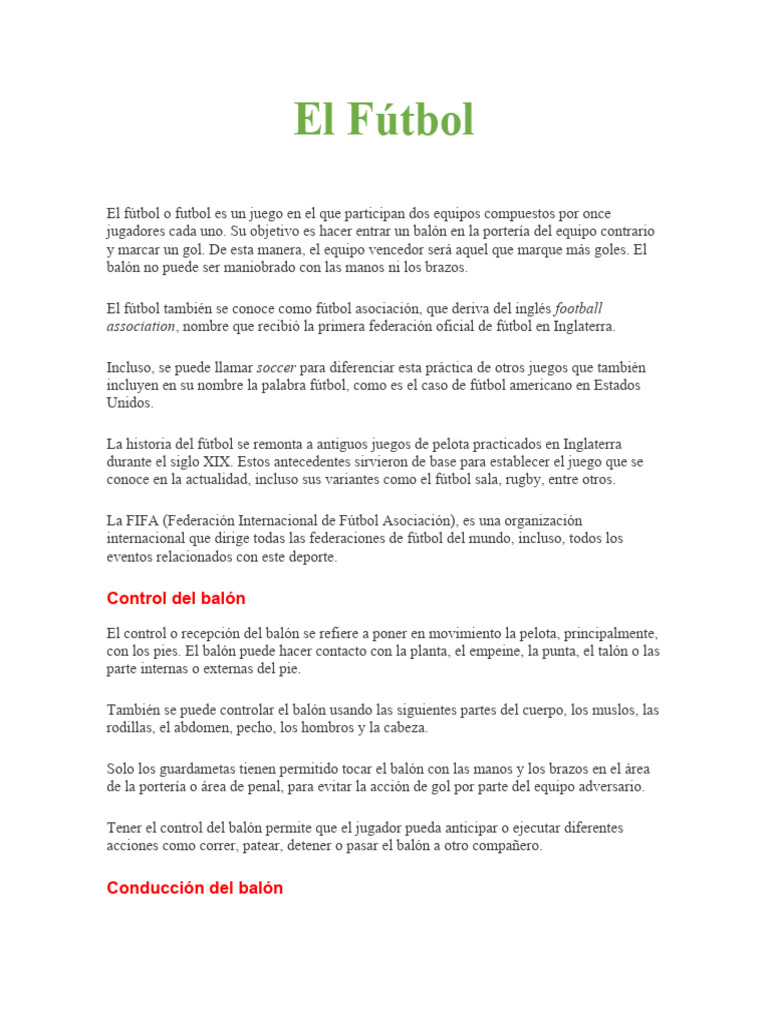 El Fútbol | PDF | Asociación de Futbol | Deportes de equipo