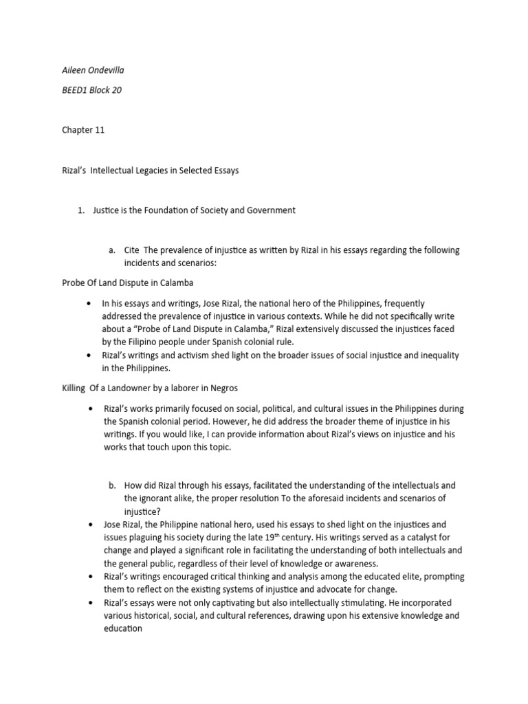 Rizal Selected Essay Finals | PDF | Freedom Of Speech | Philippines