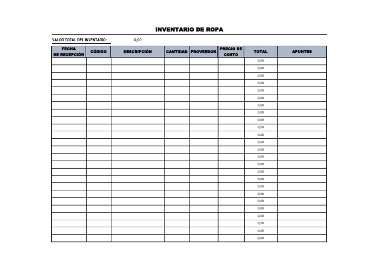 Inventario de Ropa en Excel | PDF