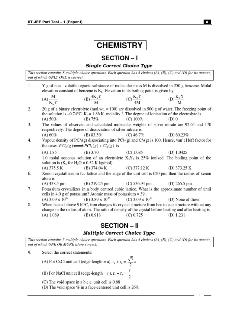 IIT-JEE Chemistry Test: Solutions & Concepts | PDF | Circle | Heat