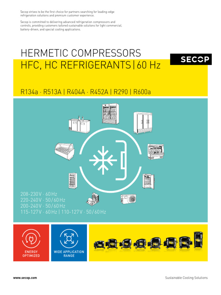 Compressors 60hz For R134a-R513a R404a-R507-R452a R600a r290 05-2021 ...
