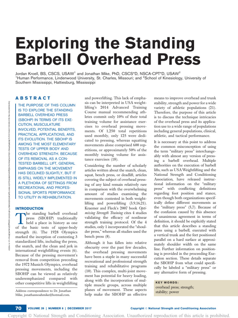 Standing Barbell Overhead Press Insights | PDF | Anatomical Terms Of ...
